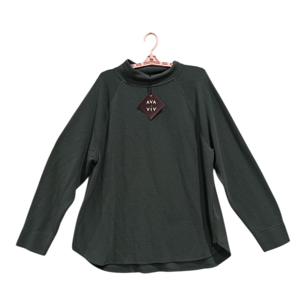 AVA & VIV Women’s Mock Neck Sweatshirt Green Long Sleeve Size 1X‎